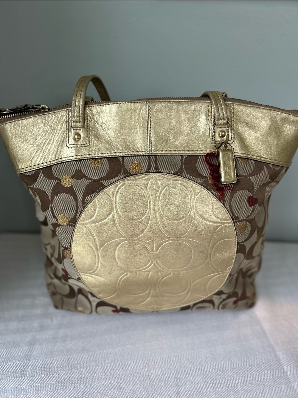 Coach Gold and Beige Signature Tote Bag - Women's Handbag